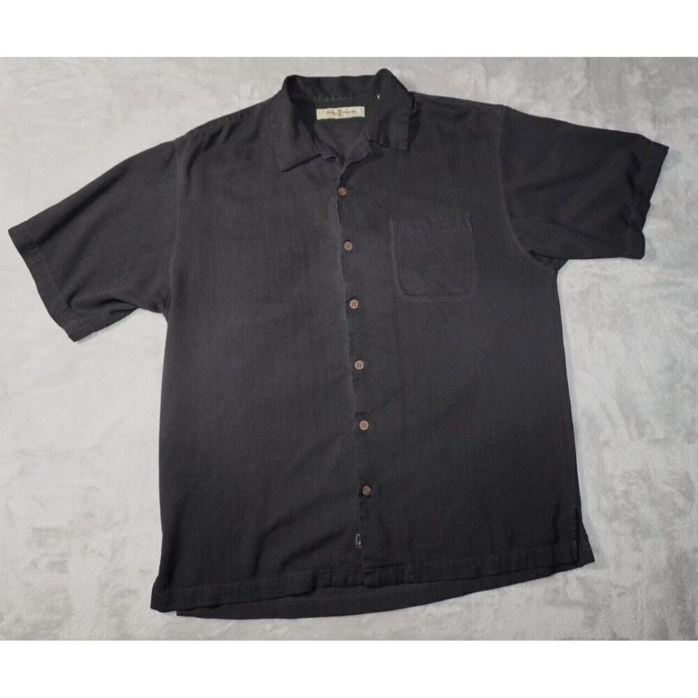 Tommy Bahama Men's M Black Shaken Not Stirred Embroidered Shirt Silk EUC
